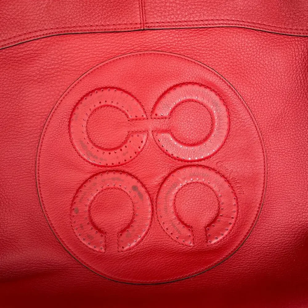 Coach Tote Purse Julia Op Art Perry Red Leather Handbag Large Logo READ Flaw